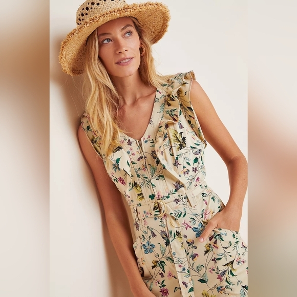 Anthropologie Violet Ruffled Utility Jumpsuit, Size 4 - Picture 3 of 15